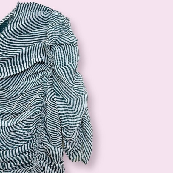 Isabel Marant Etoile Damia Ripple Print Ruched Tiered Silk Mini Dress Green 42 - Picture 7 of 11